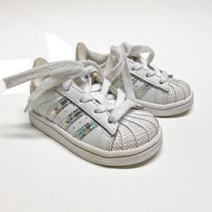 Adidas Superstar EL Toddler Sneakers Size 4K White Silver Metallic Stripe CG6707